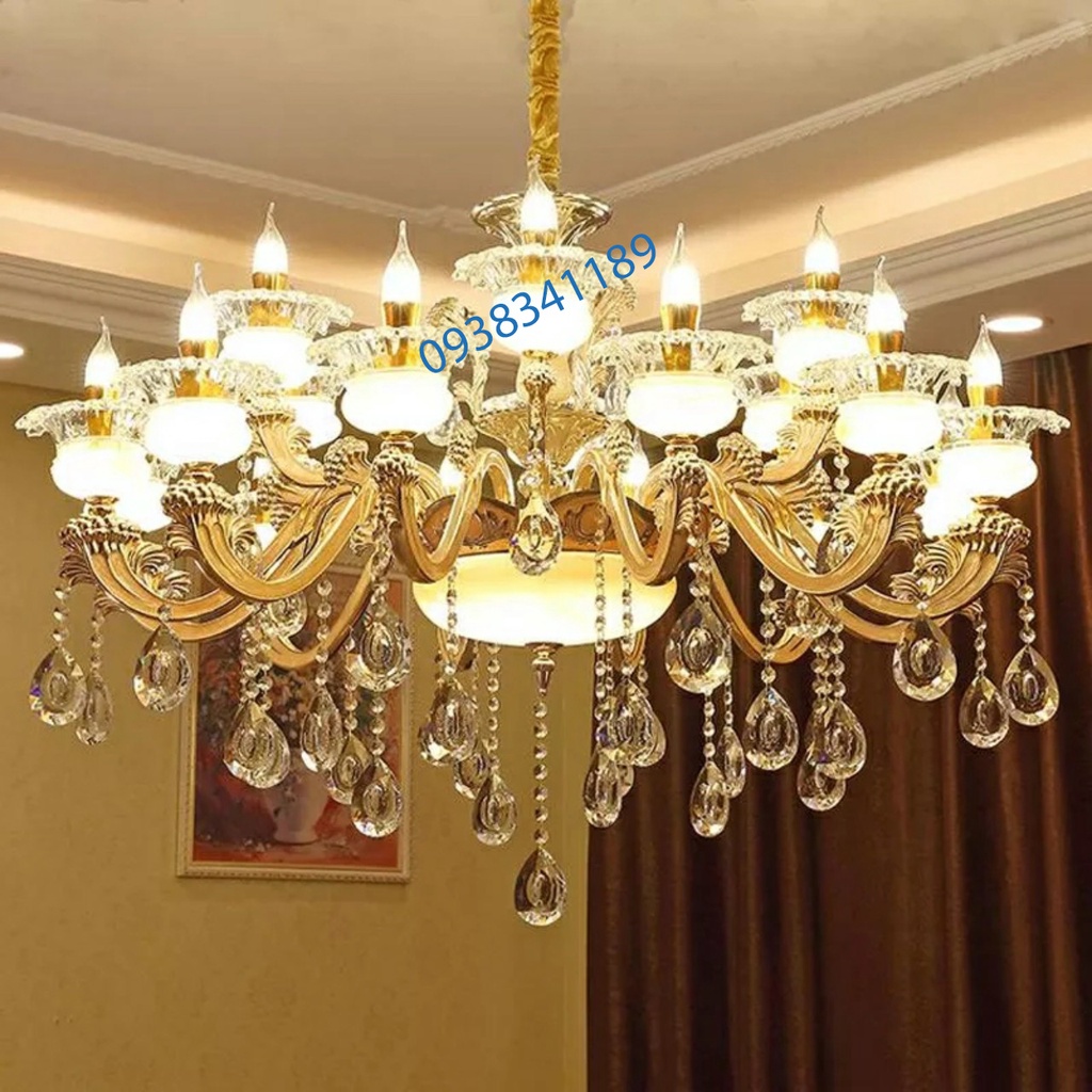 Đèn Chùm Treo Trần Pha Lê Cao Cấp 15 tay trang trí phòng khách