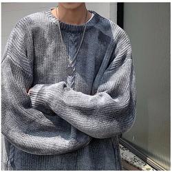 Áo len cổ tròn dài tay họa tiết màu nhuộm loang thời trang thu đông mới cho nam