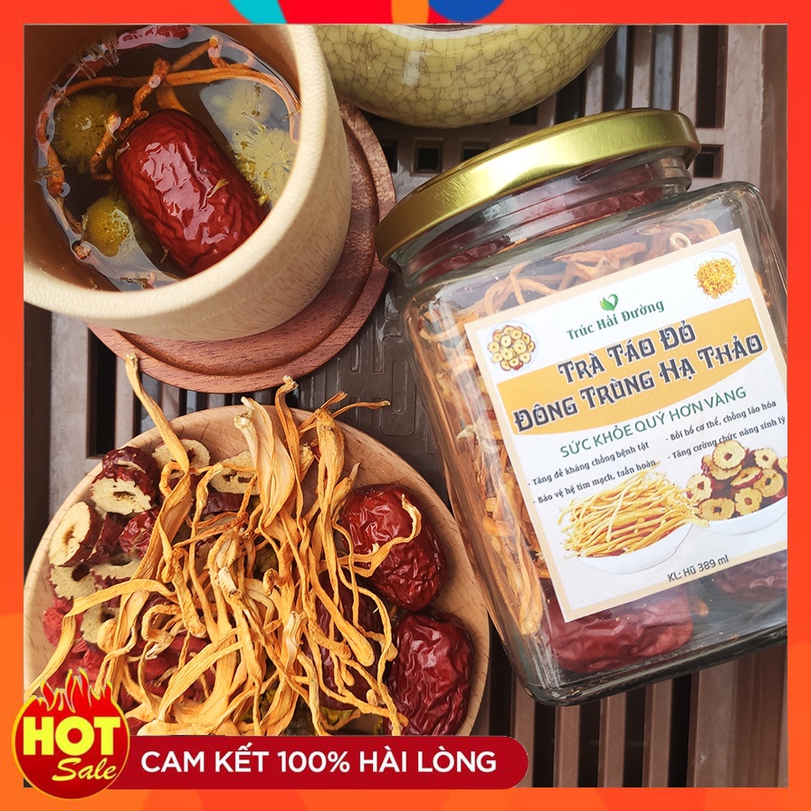 ✅[HÀNG CAO CẤP] Trà Đông Trùng Hạ Thảo Khô - Táo Đỏ Tân Cương Sấy Khô Giúp Bồi Bổ Cơ Thể, Nâng Cao Sức Khỏe Hũ 389ml