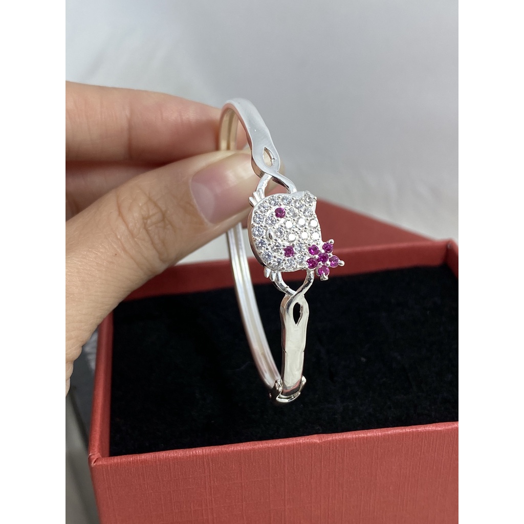 kiềng tay bạc ta cho bé gái hình mèo kytty đáng yêu - Trang sức bạc Evasilver