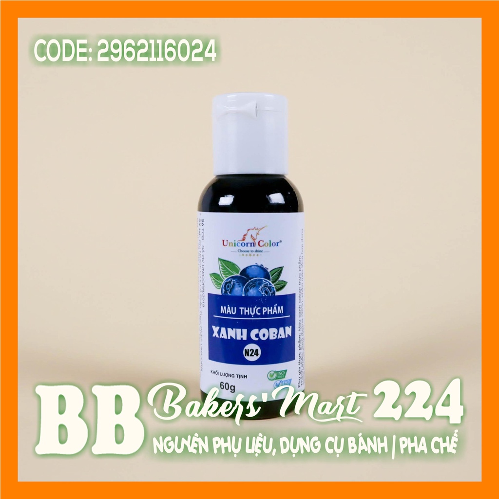60gr - A24 Màu XANH COBAN thực phẩm làm bánh dạng NƯỚC SIRO Unicorn