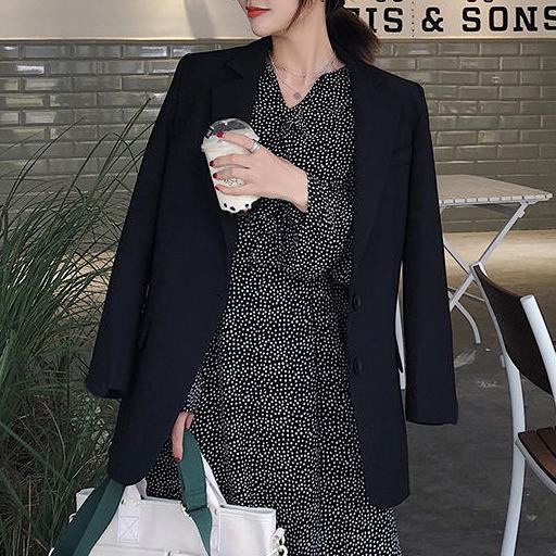Áo khoác blazer thiết kế dáng rộng phong cách retro Hồng Kông thời trang thu đông cho nữ