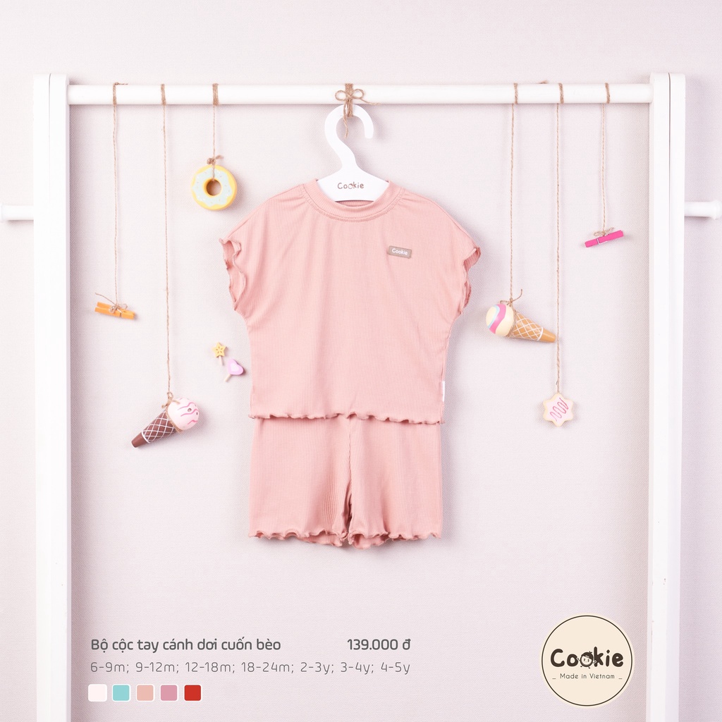 Bộ cộc, áo tay cánh dơi chui đầu, quần 2 mảnh, cuốn bèo Cookie hè 2022