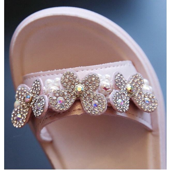 Dép Sandal đính hoa cho Bé Gái~ Dép Quai hậu cao cấp