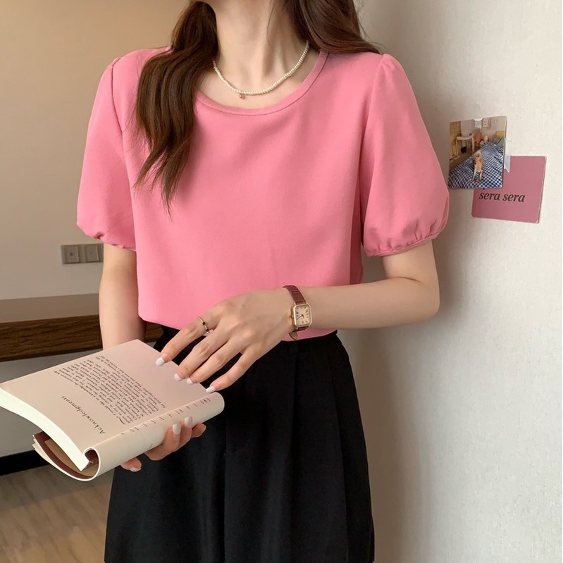 Áo Kiểu Cổ Tròn Tay Phồng Dáng Rộng Thời Trang Mùa Hè Cho Nữ