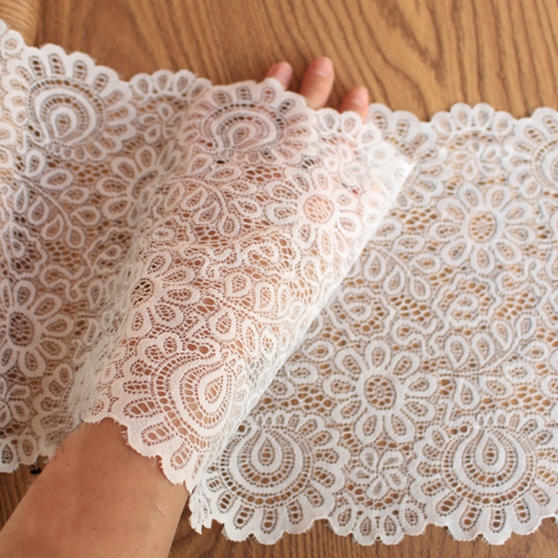 Vải Ren Trắng Co Giãn 2Yard Rộng 22CM