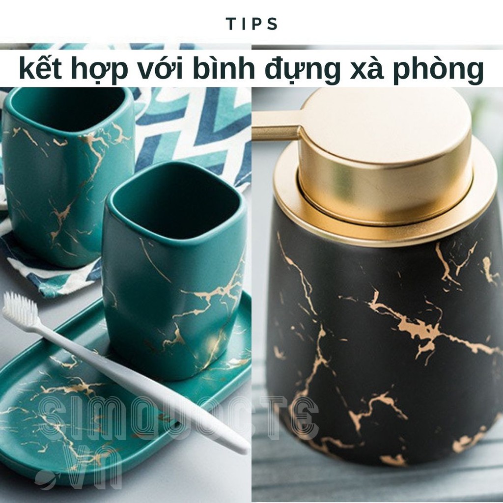 Bộ cốc đựng bàn chải đánh răng bằng sứ vân đá BS04