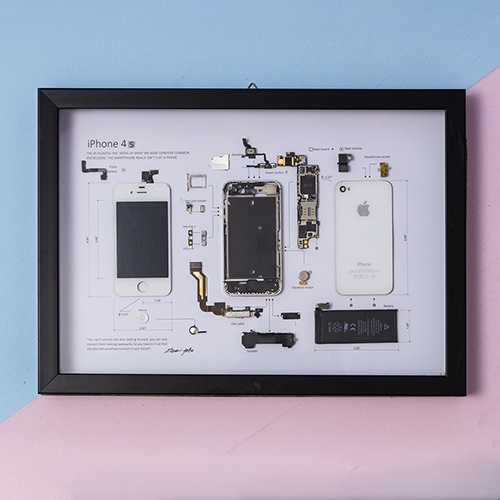 Khung tranh tiêu bản điện thoại iphone 4S trắng, tranh decor trang trí nhà cửa, linh kiện, phụ kiện Apple