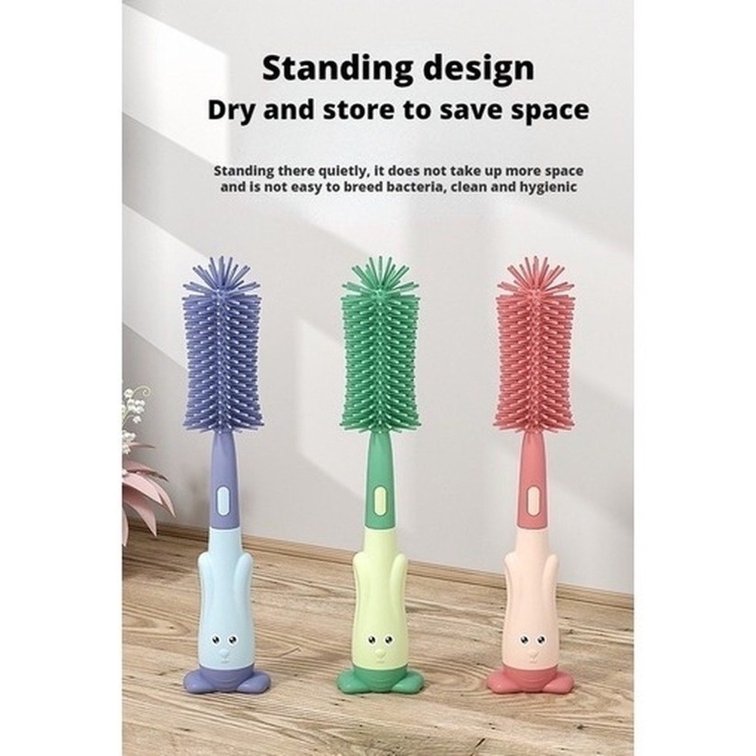 Bộ 3 Cọ Rửa Bình Sữa Bằng Silicon Mềm Xoay 360 Độ Tiện Dụng° Bàn Chải Vệ Sinh Bình Sữa Em Bé Có Tay Cầm Xoay Tiện Dụng