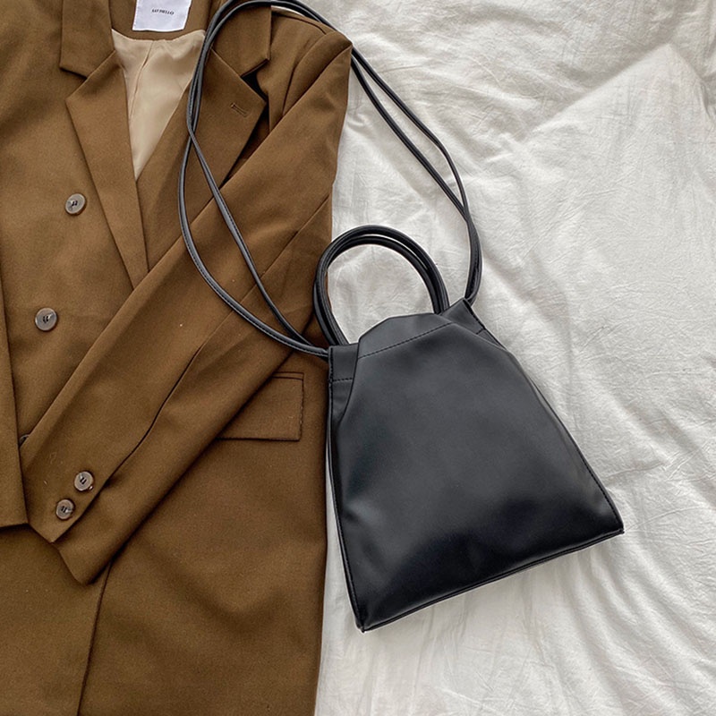 Túi Xách Da PU Cỡ Lớn Mềm Mại Màu Đen Phong Cách Hàn Quốc Cho Nữ