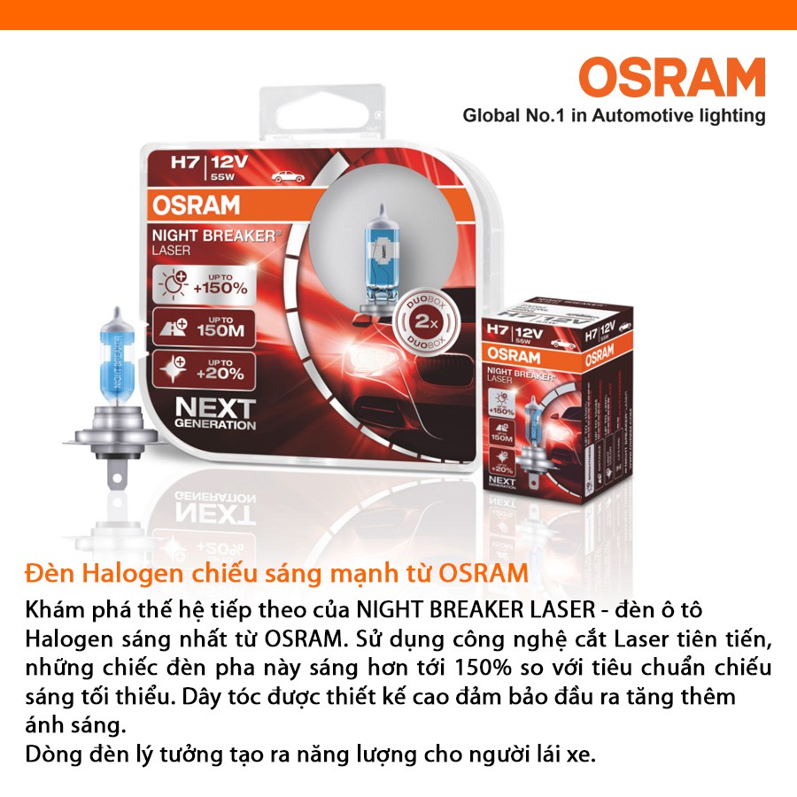 Bóng Đèn Halogen Tăng Sáng 150% OSRAM NIGHT BREAKER LASER H4 12v 60/55w