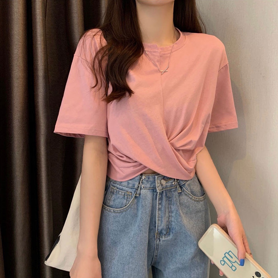 Áo croptop xoắn ( bụng ) eo tay ngắn ( hình thật )