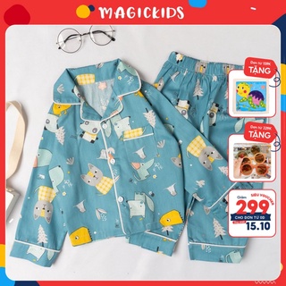 Bộ đồ ngủ pyjama chất liệu cotton cao cấp họa tiết siêu dễ thương cho bé BR20017 - MAGICKIDS