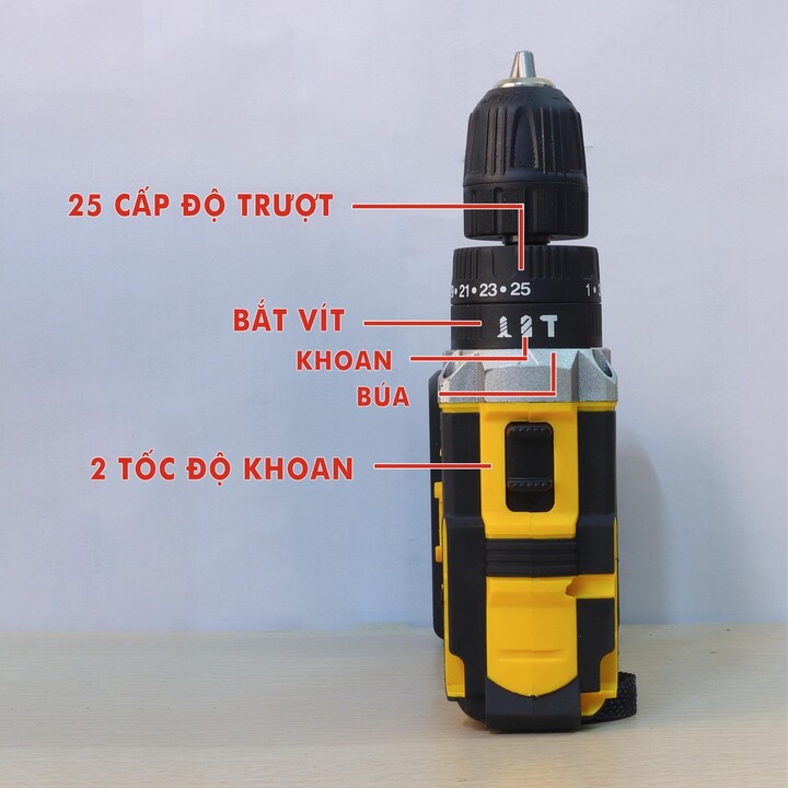 Máy khoan pin Dewalt 26V - 3 CHỨC NĂNG: Khoan tường, săt, gỗ - Bắt vít - Bắn tôn - Tặng kèm Bộ phụ kiện 25 chi tiết _ Nh