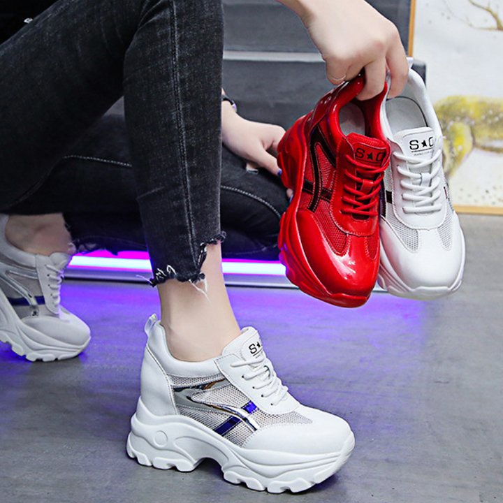 Giày Sneakers Đế cao 8CM da phối lưới PS487-1144