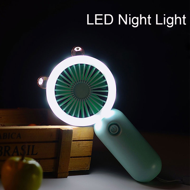 Quạt USB Mini Cầm Tay Có Đèn LED Ban Đêm Dễ Thương Có Thể Điều Chỉnh Tốc Độ Ba Tốc Độ Kích Thước Nhỏ