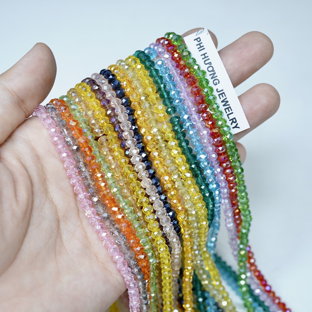 1 dây (~120 viên) pha lê bánh cam nhân tạo 4mm nhiều màu trang trí handmade, xỏ vòng tay (2)