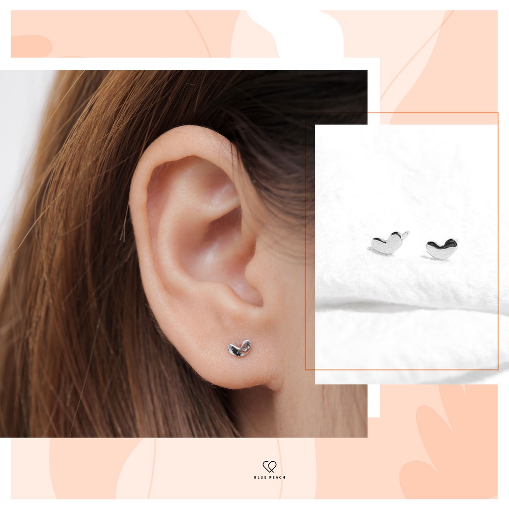 Khuyên Tai Bạc Blue Peach Tini Heart KT340