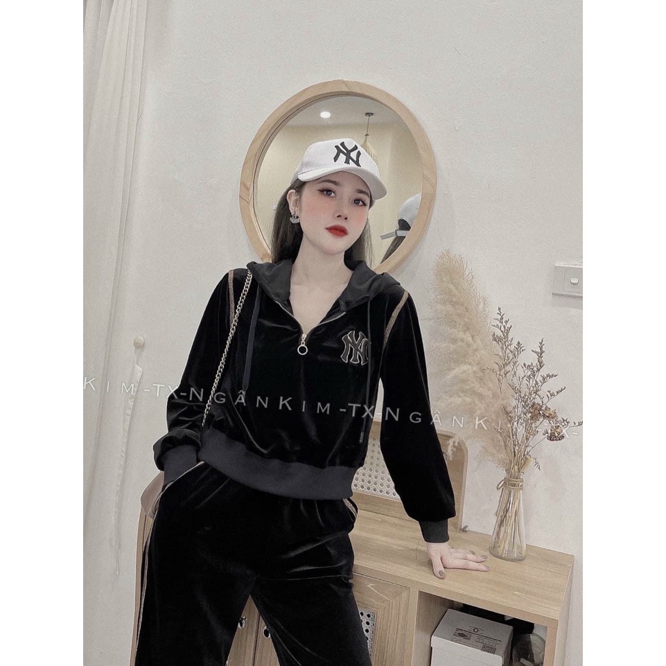 Đồ bộ nhung thêu N Y ,bộ nhung dài tay thu đông cao cấp .form dưới 55kg .hàng quảng châu xịn xò
