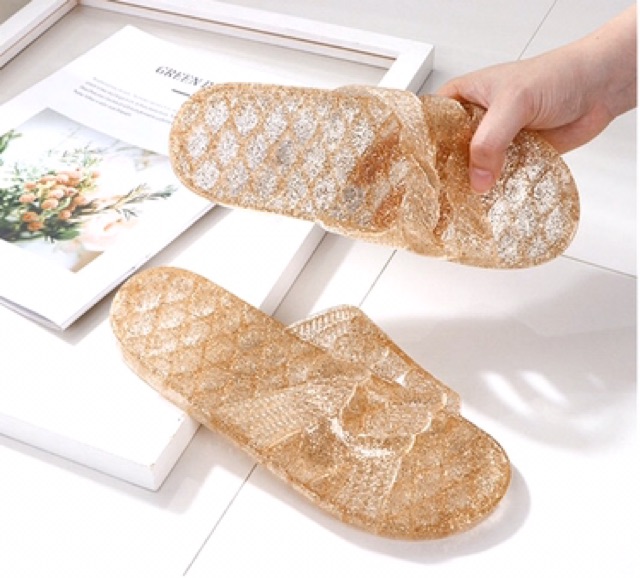 Dép nhựa dẻo nữ 2 quai kim tuyến đi trong nhà iDÉP - DL071