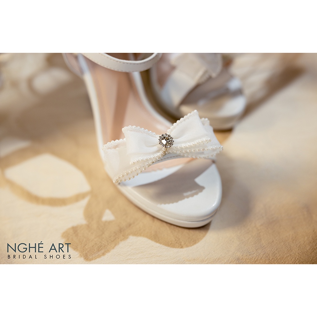 Giày cô dâu Nghé Art đế xuồng đính nơ 376
