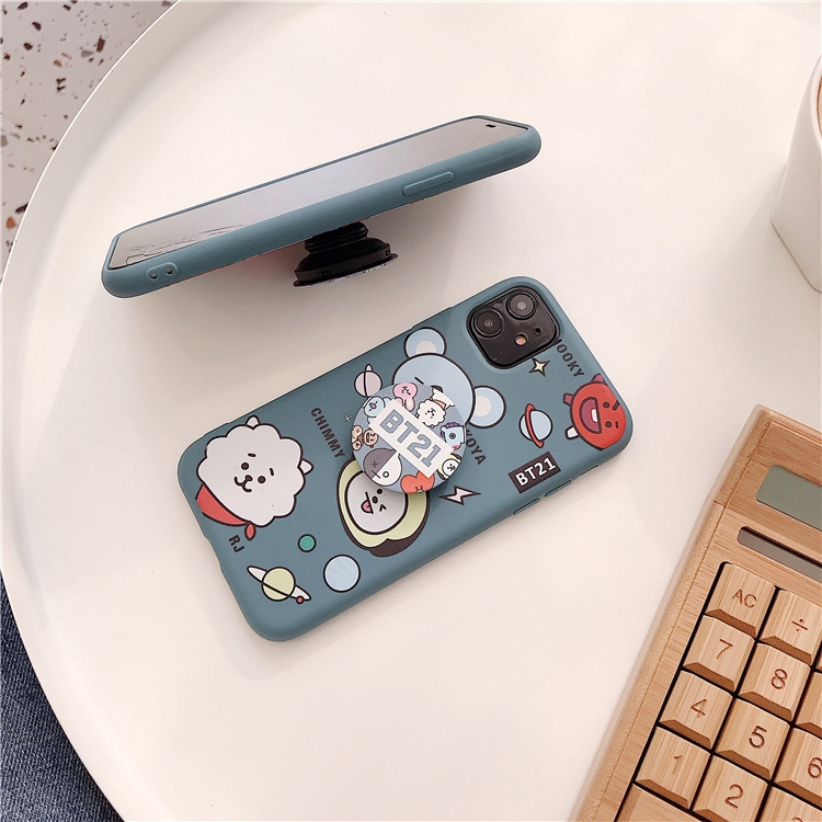 Ốp điện thoại họa tiết các nhân vật BT21 RJ CHIMMY xinh xắn kèm giá đỡ cho iPhone 11 Pro Max 6 6S 7 8 Plus X XS Max XR