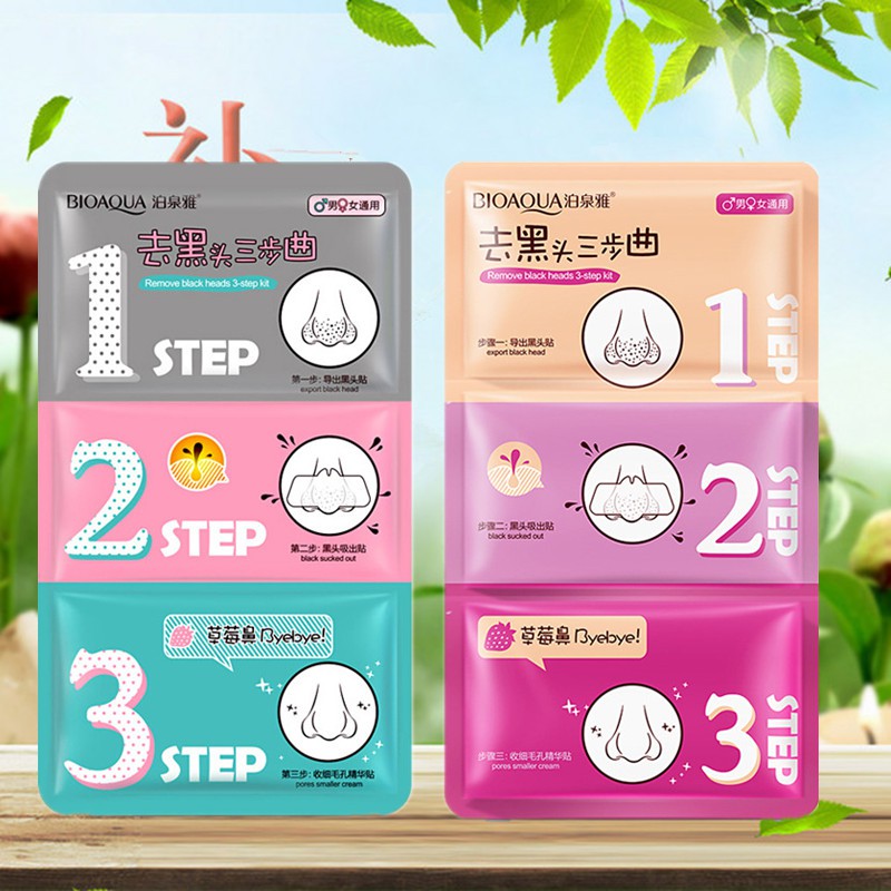 Mặt nạ lột mụn mũi 3 bước Bioaqua Remove Black Heads 3 Step Kit Sena Beauty | BigBuy360 - bigbuy360.vn