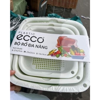 Set 3 rổ nhựa kèm chậu hứng Ecoco đa năng