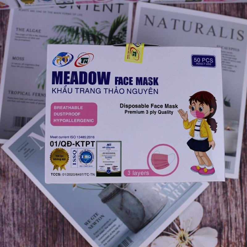 (50 cái) Khẩu Trang Y Tế Trẻ Em Thảo Nguyên Face Mask