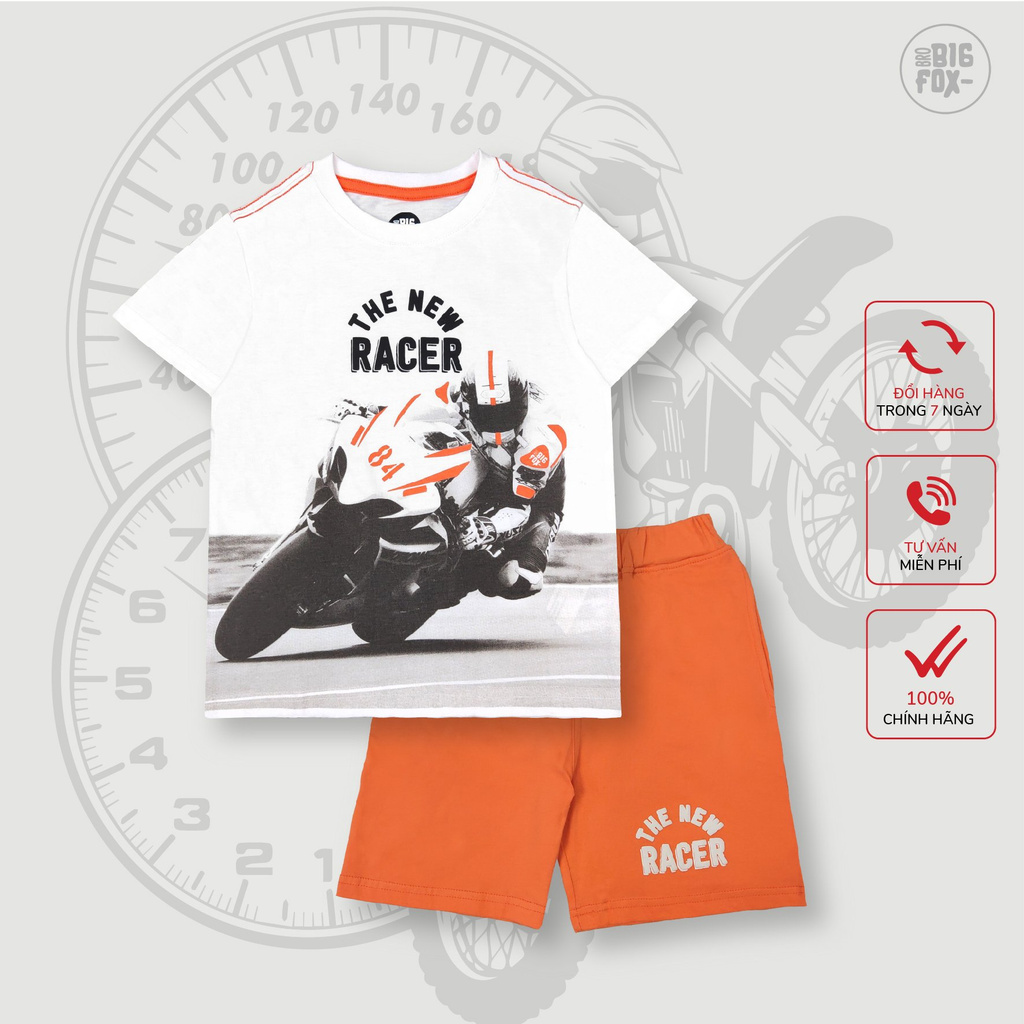 [MÃ BIGFBIF10 GIẢM 10K] Bộ Cotton Bé Trai Bigfox, Đồ Bộ Cho Bé Mùa Hé Chất Cotton In THE NEW RACER 2-11