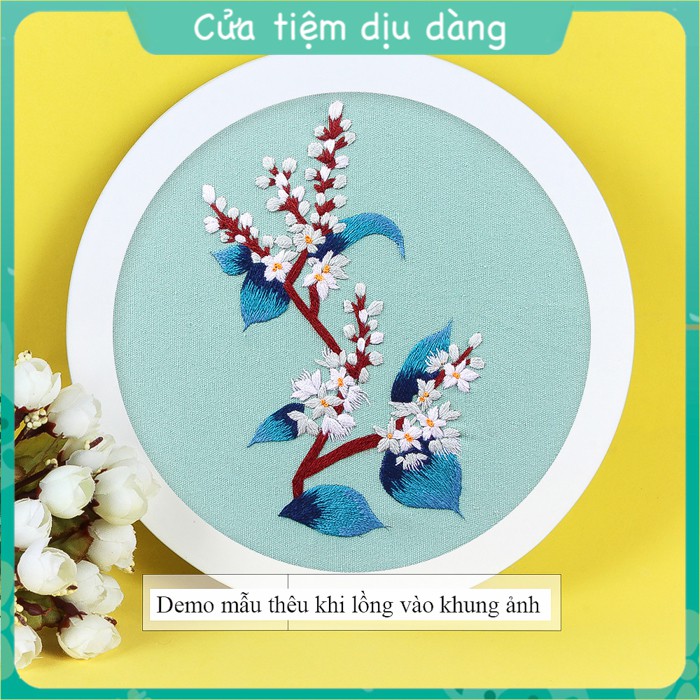 Set thêu embroidery (kèm khung ,vải in sẵn mẫu và chỉ thêu, kim) - cành hoa 1