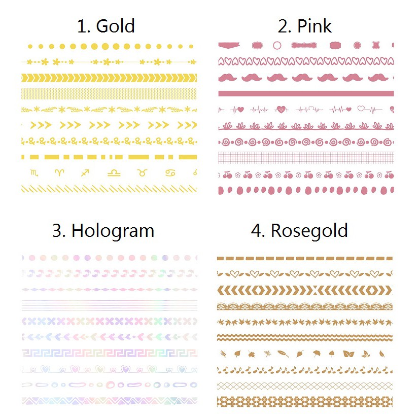Set 10 cuộn băng dính washi tape ánh nhũ trang trí planner WST214