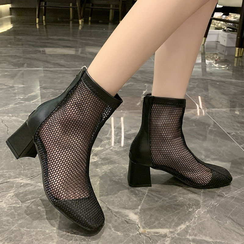 Mesh Hollow liang xue2021New Summer High Heel Chunky Heel Mesh Elevator Wild Ankle Boots