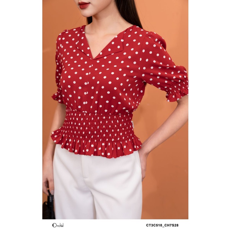 [Mã INCU50 giảm 50K đơn 250K] Áo sơ mi nữ chấm bi tay lỡ bo gấu cổ V. Vải lụa cao cấp - Orchid CT3C510