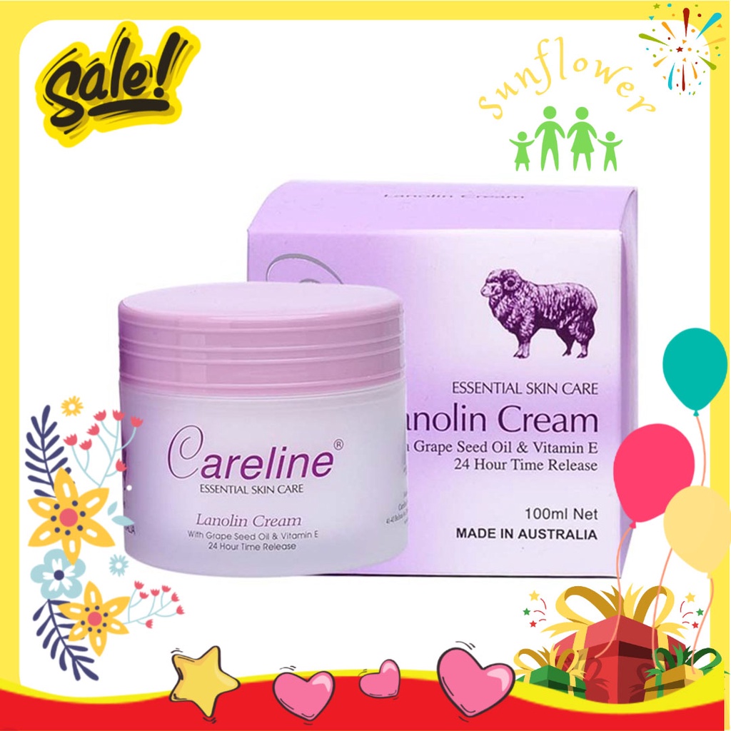 Kem mỡ cừu tím Careline Lanolin Cream with grape seed oil & vitamin e Australia 100ml