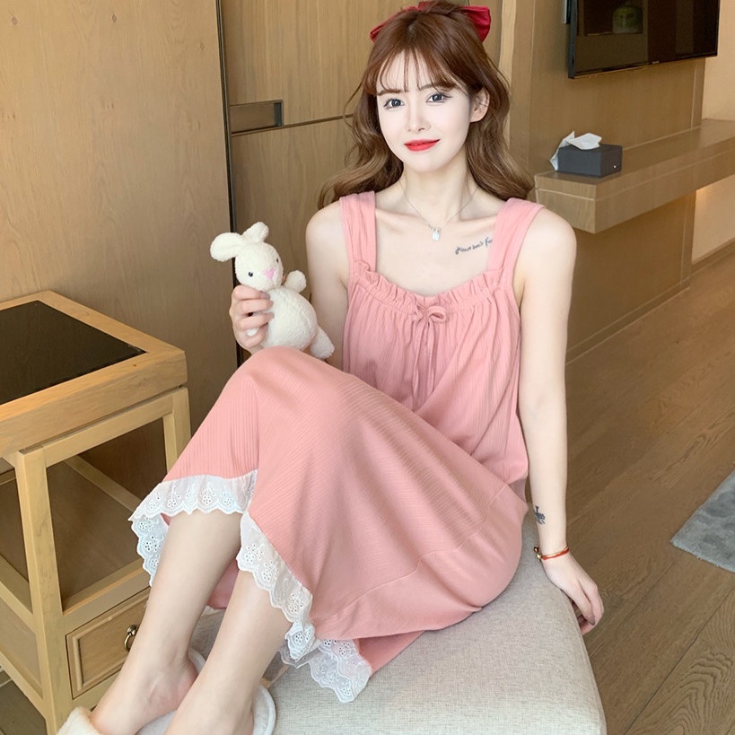 Đầm Ngủ Hai Dây Dáng Dài Phong Cách Nhật Bản Thời Trang Mùa Hè Cho Nữ