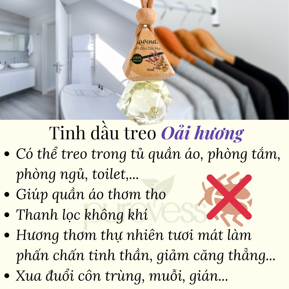 Tinh dầu treo xe ô tô Purevess - giúp khử mùi xe hơi, làm thơm phòng, thư giãn, đuổi muỗi 7ml (8 mùi chọn lựa)