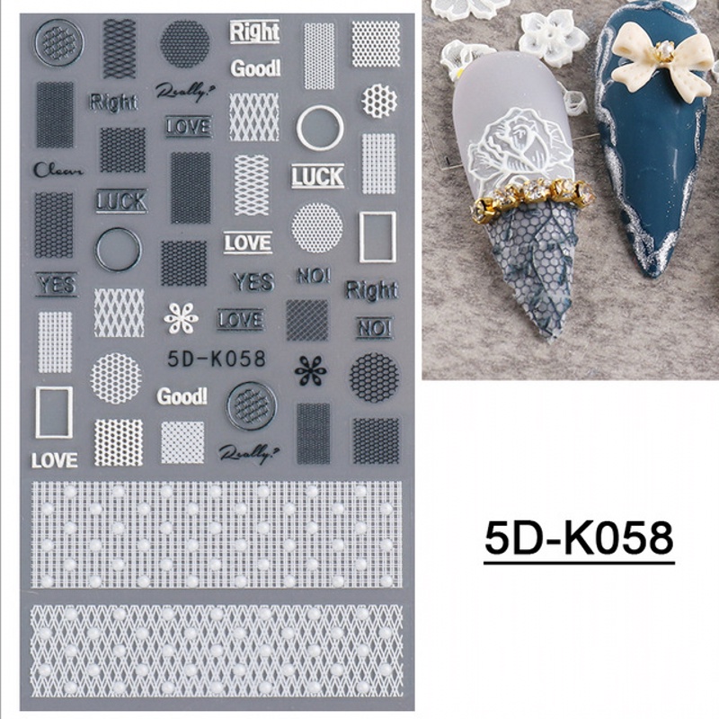 [Hàng mới về] Miếng dán móng 5D in hình hoa phối ren trang trí nghệ thuật