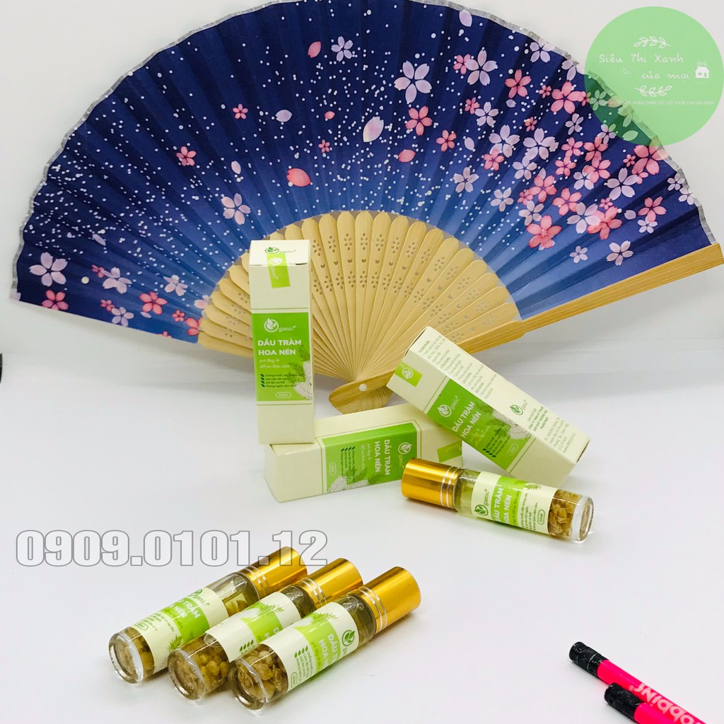 Tinh dầu tràm nguyên chất ngâm hoa hành tăm Oganic+ chai bi lăn tiện lợi 10ml