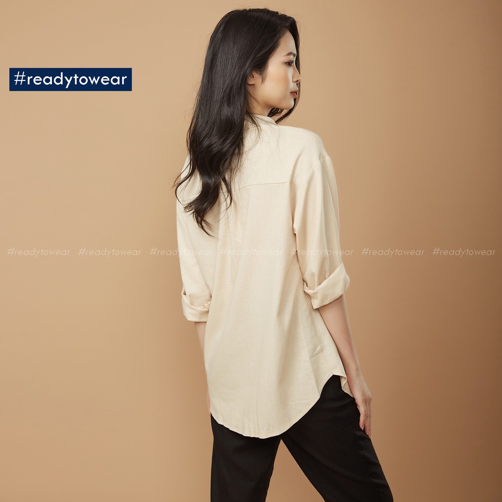 Sơ mi nữ form rộng oversize tay dài đi làm đi chơi có 1 túi ngực vải đũi - linen shirt SM02 | BigBuy360 - bigbuy360.vn