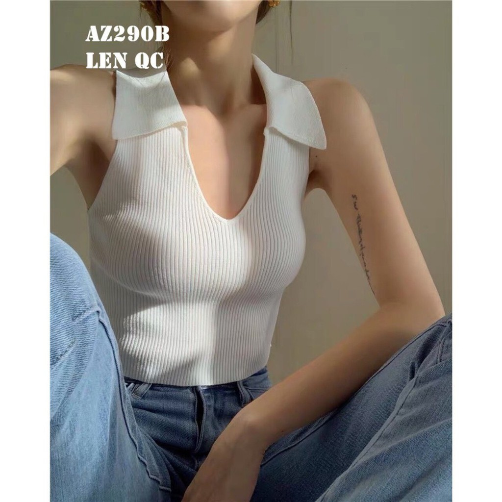 Áo Croptop Kiểu Không Tay Cổ Bẻ Fom Áo Ba Lỗ Chất Thun Gân Co Giãn Phong Cách Hàn Quốc