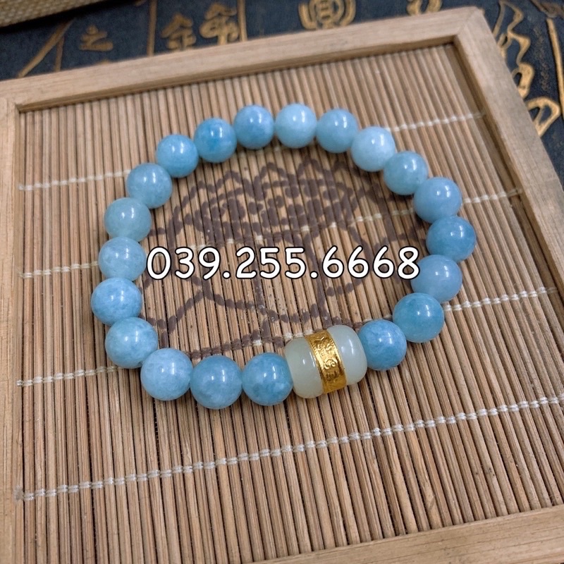 Vòng Đá Aquamarine Kết Hợp Lu Thống khảm vàng