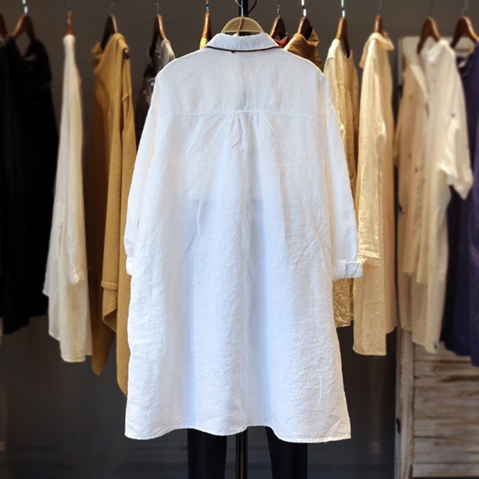 Đầm suông sơ mi dài tay Linen bột Premium form rộng trẻ trung