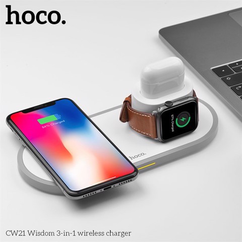 Đế sạc nhanh không dây 3 in 1 HOCO CW21 cho IPhone-Airpod-Apple Watch - HOCO CW21