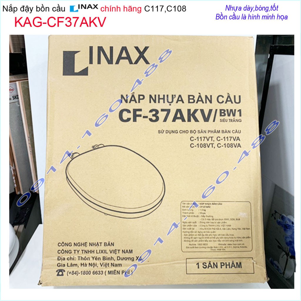 Nắp đậy bồn cầu Inax chính hãng KAG-CF37AKV, nắp cho bàn cầu Inax C117VRN,C108 KHÔNG rơi êm