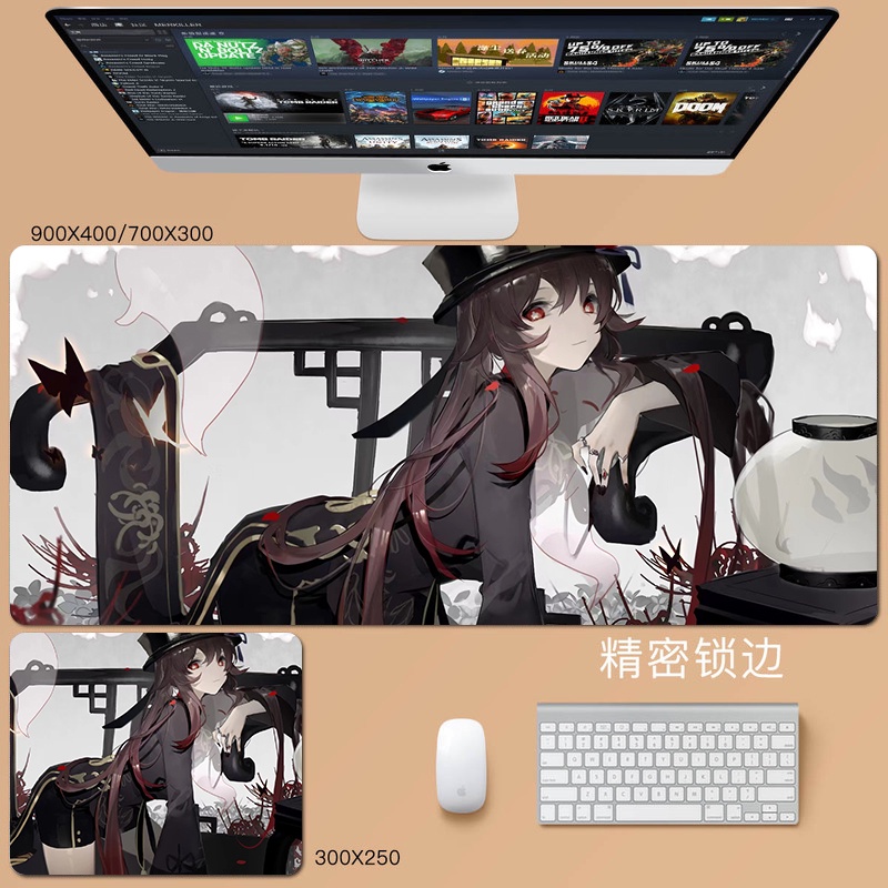 Hutao Mouse Pad Genshin Impact New Qiqi New Liyue Computer Pad Anime Butterfly Gaming Gaming Desk Pad Wristband Keyboard Pad Ghost Student Personality Custom Tangzhu Large Writing Pad Wangshengtang Laptop