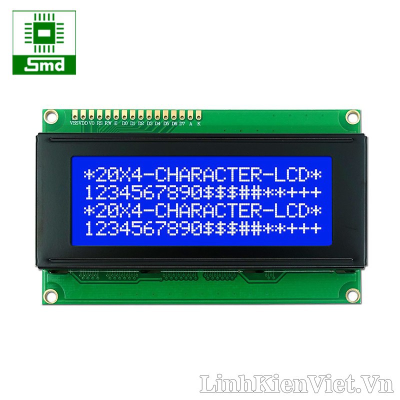 Màn hình Text LCD 2004 Xanh dương 5V Hiển thị 4 dòng với mỗi dòng 20 ký tự, màn hình có độ bền cao có code mẫu