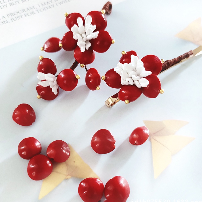 10 hạt hồng đậu xỏ lỗ 8-11mm nguyên liệu làm trâm làm trang sức cổ trang cosplay cổ phục