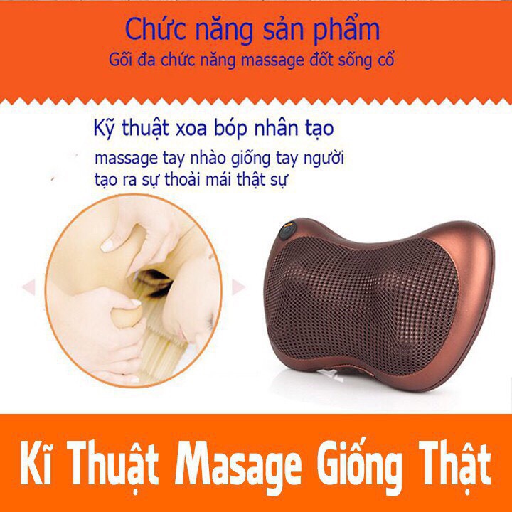 [ HÀNG CAO CẤP ] GỐI MASSAGE HỒNG NGOẠI 8 BI ĐẢO 2 CHIỀU + TẶNG SẠC XE HƠI