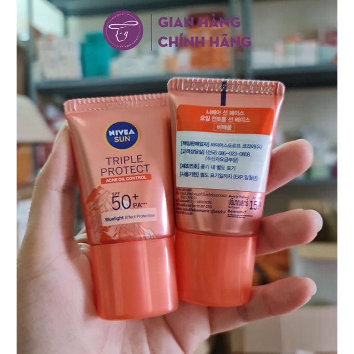 Kem chống nắng Nivea Sun Triple Protect Acne Oil Control SPF50+ PA+++ dưỡng da kiểm soát nhờn mụn mini 15ml